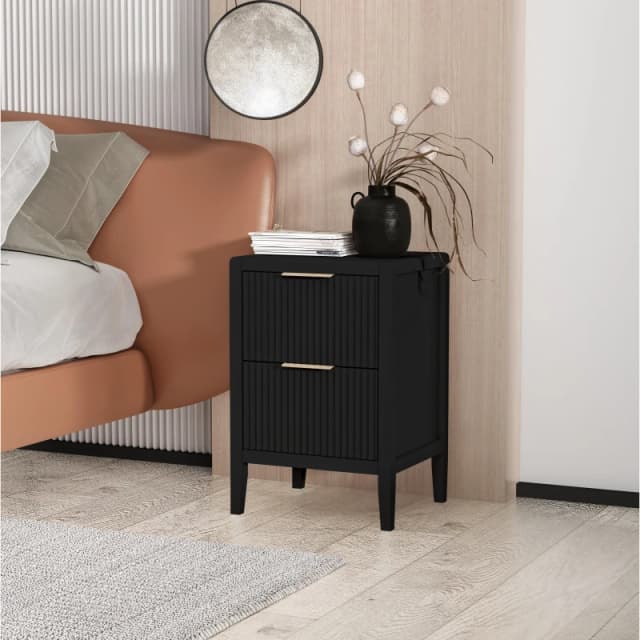 Cabinet Bits Castel 2 Drawer Bedside Table in Black Unisex