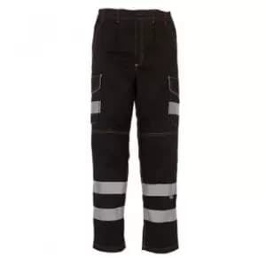 Yoko Mens Hi-Vis Cargo Trousers With Knee Pad Pockets (30in Reg) (Black) - Black