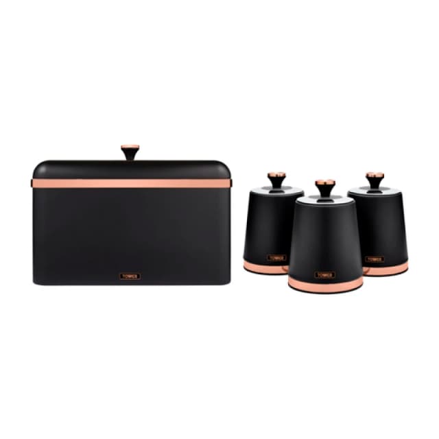 Tower Cavaletto Bread Bin & Set of 3 Canisters Black