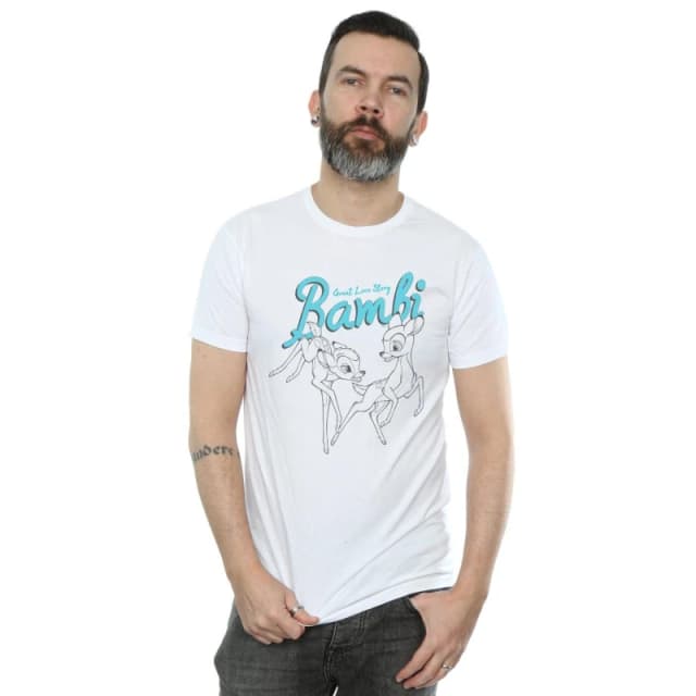 Disney Men Bambi Great Love Story T-Shirt in White Size: Small White S Male 5059114513550