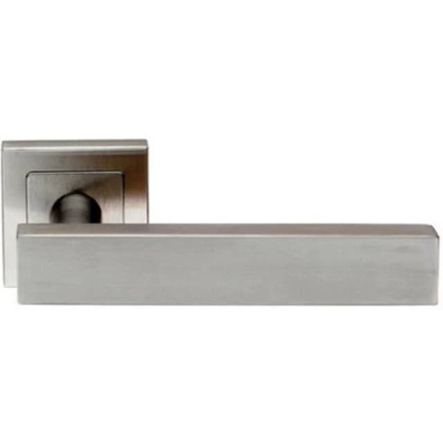 Loops PAIR Square Cut Straight Bar Handle on Square Rose Concealed Fix Satin Steel Metallics