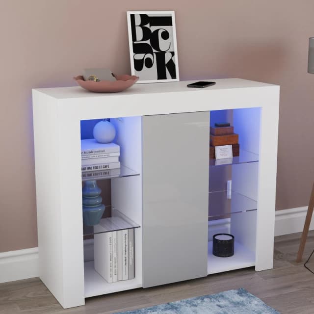 Lassic Azura 1 Door Multi LED Sideboard Large White & Grey unisex 1 Door