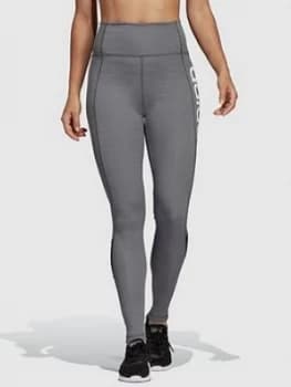 adidas Designed 2 Move High Rise Leggings - Grey , Black, Size L, Women