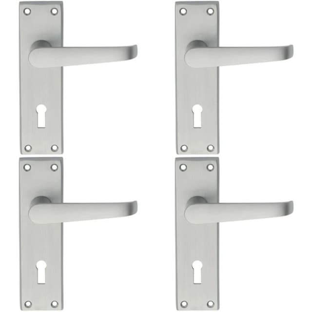 Loops 4x PAIR Straight Victorian Handle on Lock Backplate 150 x 43mm Satin Chrome Multi