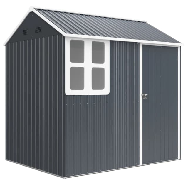 Outsunny 7 x 6ft Metal Garden Shed Outdoor Storage Shed with Doors Window Sloped Roof Dark Grey