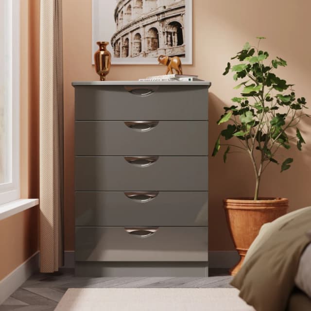 Camden 5 Drawer Chest in Grey Gloss & Dusk Grey - Ready Assembled - Lewis's Home TJ Hughes 5056812206920