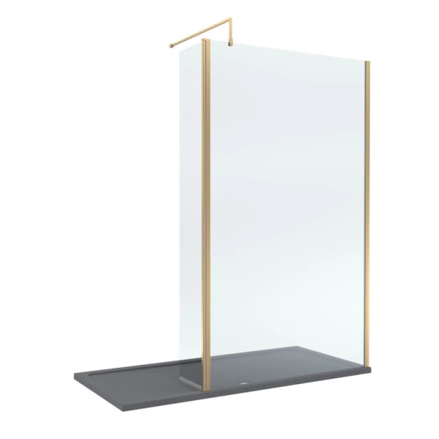 Balterley 8mm Glass Wetroom Screen, Return Brushed Brass and Tray 1700 x 900mm Grey