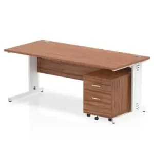 Impulse 1800 x 800mm Straight Office Desk Walnut Top White Cable Managed Leg Workstation 2 Drawer Mobile Pedestal