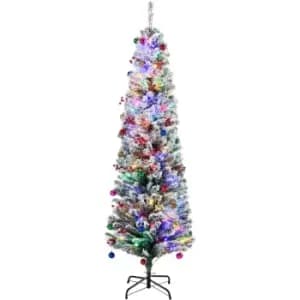 Homcom - 6' Artificial Christmas Tree with Flocked Tips, LED Lights, Decoration - Green