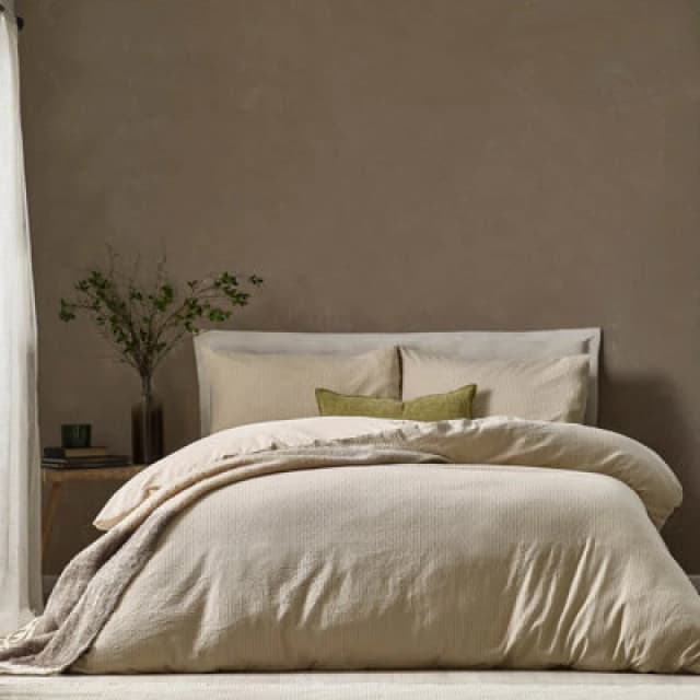 Yard Malton Stripe 100% Cotton Duvet Cover Set in Natural Size: Double Natural Unisex Double