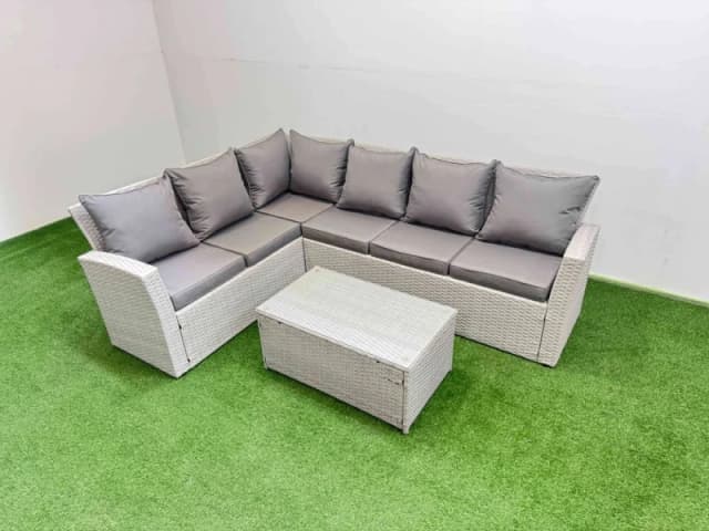 Fimous 6 Seater Garden Outdoor PE Rattan Furniture Set in Light Grey Light Grey Unisex
