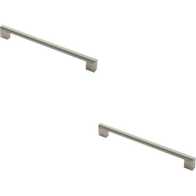Loops 2x Round Bar Pull Handle 296 x 14mm 256mm Fixing Centres Satin Nickel & Steel Metallics unisex