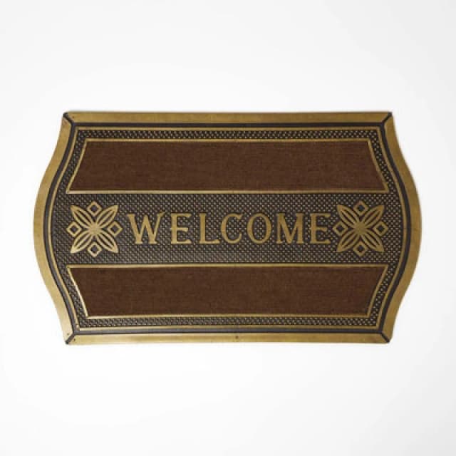 Homescapes Gold 'welcome' Door Mat With Curved Edge, 75 X 45 Cm