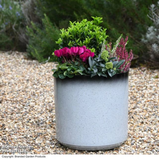 Garden Gear Cylinder Glazed Slate/black 31Cm Planter