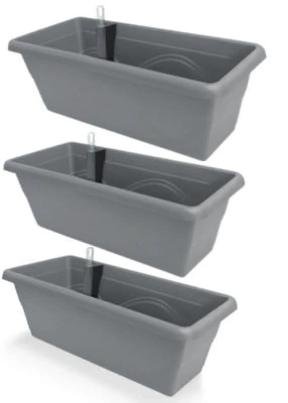 Swift Set Of 3X 400mm - Self-Watering Planters, Troughs, Flowerpots For Balconies - With Vermiculite - W39 D21 H17Cm, 7.8L - Stone Grey
