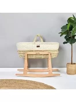 The Little Green Sheep Natural Quilted Moses Basket & Rocking Stand - Linen Rice Print