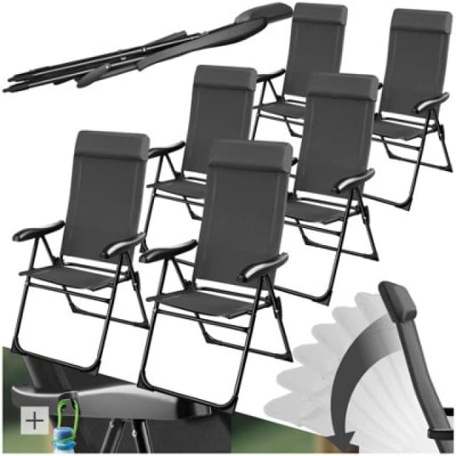 Tectake Camping Chair Muritz - Folding, Lightweight, 7 Position Backrest, Weather Resistant - Anthracite - Set Of 6