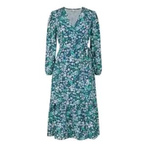 Yumi Green Daisy Print Wrap Midi Dress - Green