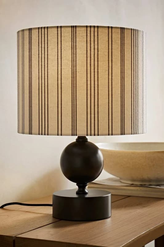 ValueLights ValueLights Anthony Candlestick Table Lamp with Linen Stripe Drum Lamp Shade in Cream Cream One Size Unisex 5059406067938