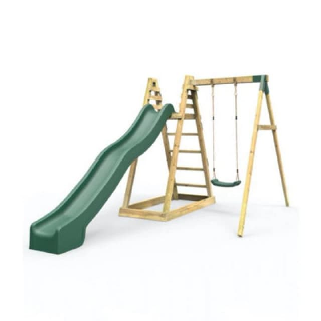 Rebo Wooden Swing Set with 10ft Slide - Angel Green Green