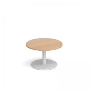 Monza circular coffee table with flat round white base 800mm - beech