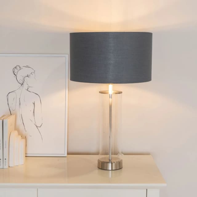 ValueLights ValueLights Balan Glass with Chrome Table Lamp and Metallic Chrome Inner Lamp Shade in Charcoal Charcoal One Size Unisex 5059406061974