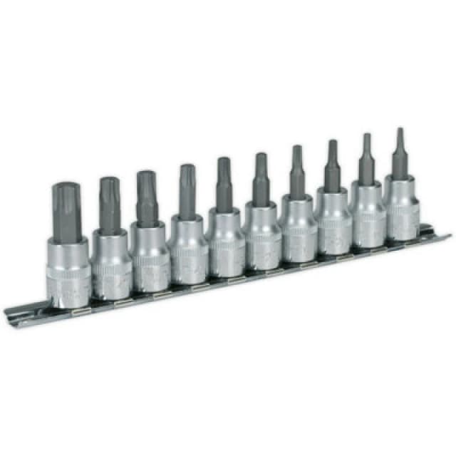 Loops 10 PACK TRX Star Socket Bit Set - 3/8" Square Drive - T10 to T50 TORX Knurled Multi