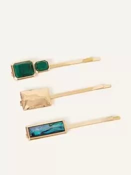 Accessorize 3 X Resin & Square Slides, Green, Women