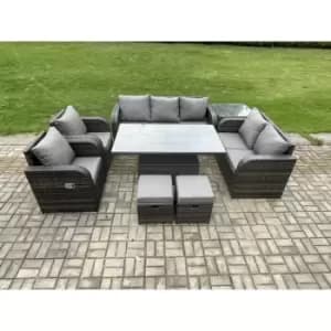 Fimous 7 Seater Outdoor Dark Grey PE Rattan Lounge Complete Sofa Set with Side Table and 2 Stools