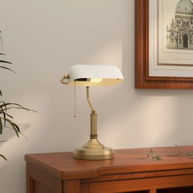 HOMCOM Banker's Table Lamp w/ Antique Bronze Tone Base - Homcom 5056725578404