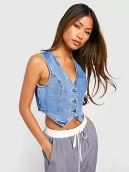 Boohoo Denim Waistcoat - Mid Blue Size 12, Women