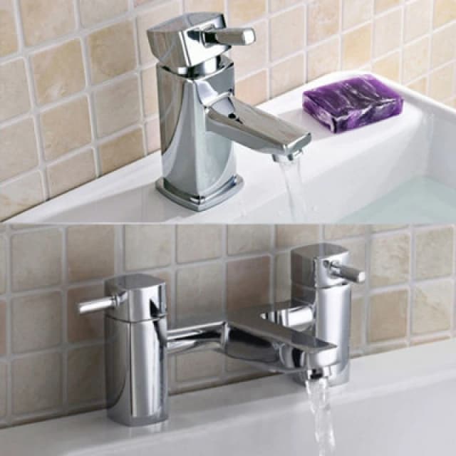 Nes Home Newport Square Mini Basin Mixer & Bath Filler Taps Chrome Silver
