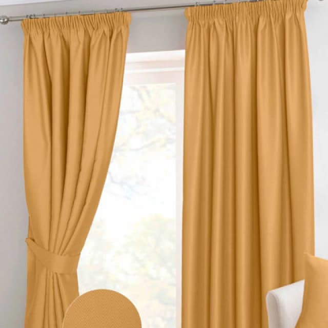 Homescapes Herringbone Blackout Curtains Pair Pencil Pleat Mustard
