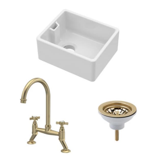 Balterley Compact Single Bowl Belfast Sink, Strainer Waste & Bridge Tap Bronze