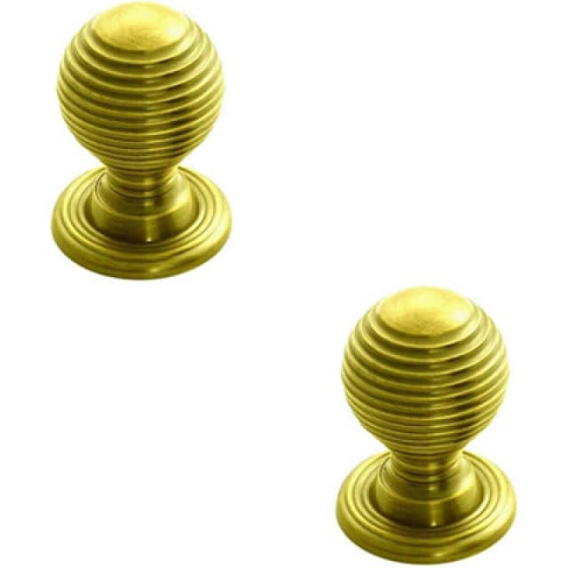 Loops 2x Textured Reeded Ball Cupboard Door Knob 28mm Dia Polished Brass Handle Metallics unisex
