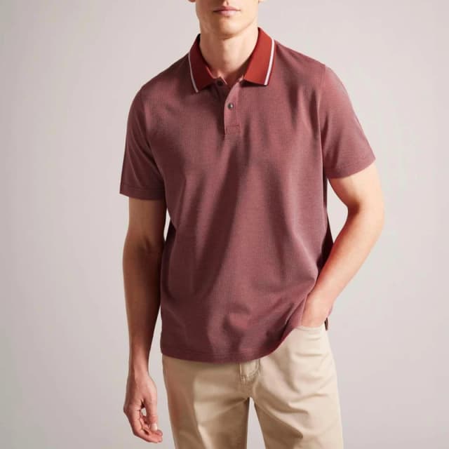 Ted Baker Arts Mini Jacquard Stitch Polo - Red Red L