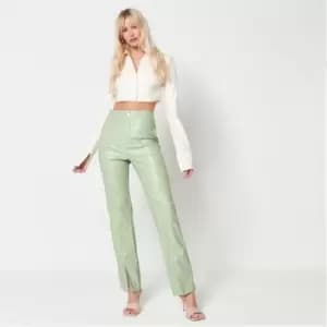 Missguided Faux Leather Straight Leg Trousers - Green