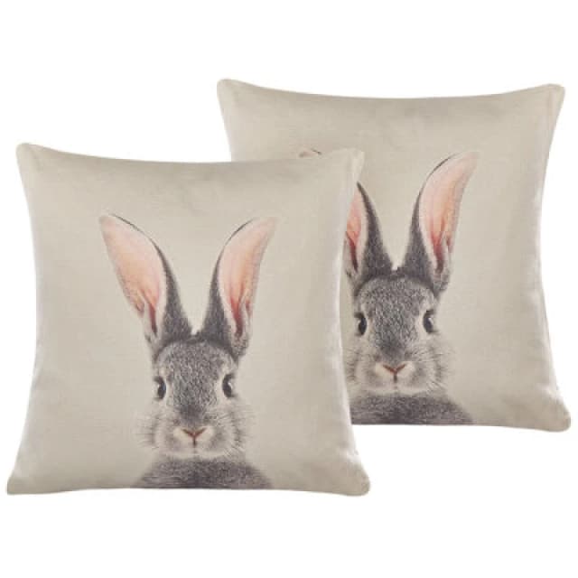 Beliani Set Of 2 Decorative Cushions Quercus 45 X 45cm Taupe Animal Pattern