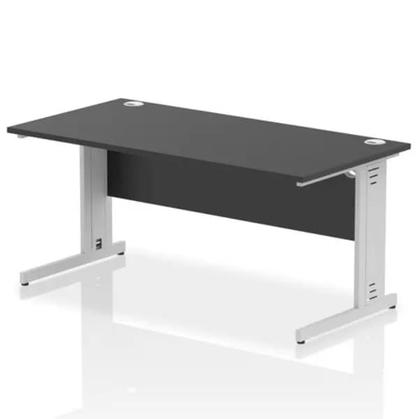 Impulse Impulse 1600 x 800mm Straight Office Desk Black Top Silver Cable Managed Leg IRDW16SBLK