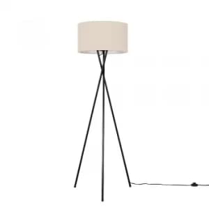 Camden Black Tripod Floor Lamp with XL Mink Reni Shade