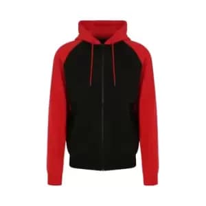 AWDis Just Hoods Mens Baseball Zoodie (M) (Jet Black/Fire Red)