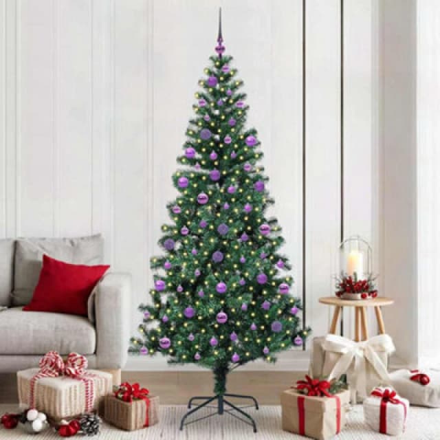 vidaXL Artificial Pre-lit Christmas Tree with Lilac Balls Green 210cm PVC and Metal, Green 3396781