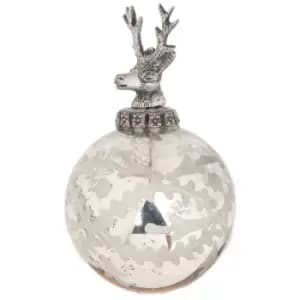 The Noel Collection Silver Etched Stag Top Bauble
