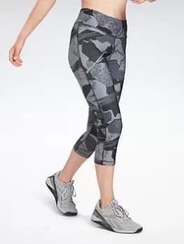 Reebok Workout Ready Printed Leggings, Black, Size S, Women