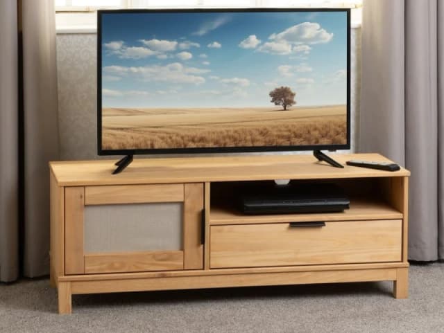 Seconique Corona Rattan and Pine 1 Door 1 Drawer TV Cabinet