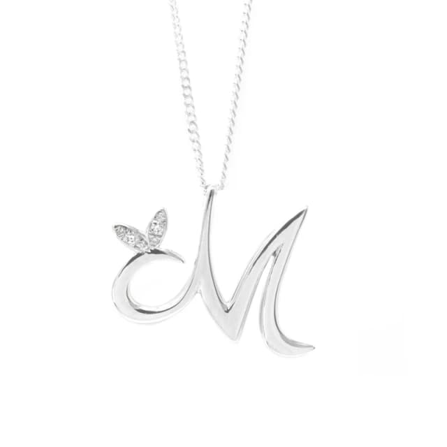 Say It With Winged Diamond Initial Necklace - Sterling Silver - M/18" Size: 18" Silver Unisex 18"