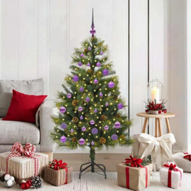 vidaXL Artificial Hinged Christmas Tree with Cones, Lilac Balls Green 150 cm, Green 3395086