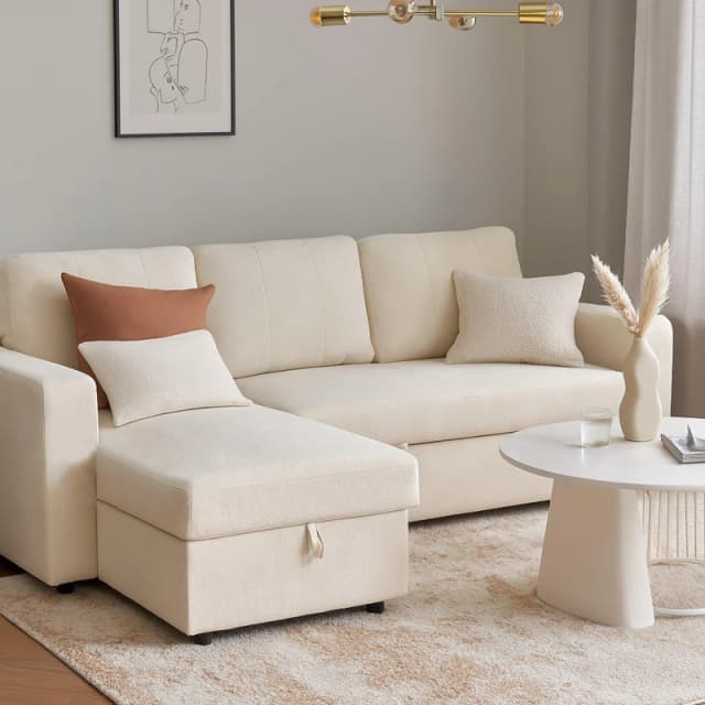 Aspire Aspire Nexis Corner Sofa Bed with Storage, Chaise on the Left in Natural Size: 3 Seater Natural 3 Seater Unisex 5057632314963