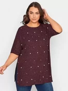 Yours Pearl Embellished Top, Red, Size 16, Women