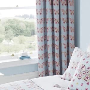 Catherine Lansfield Embroidered Butterfly Eyelet Curtains - Duck Egg